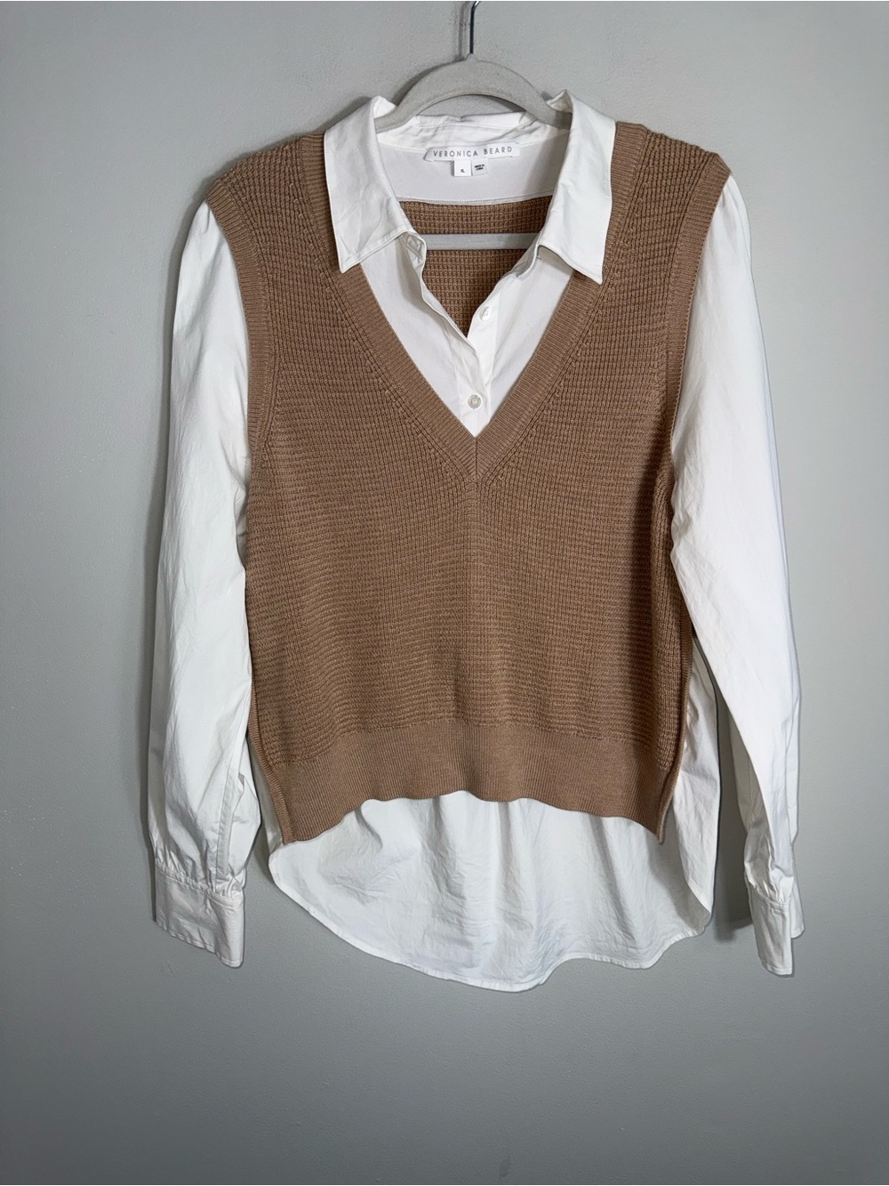 Veronica Beard Lark Twofer Sweater Vest Layered White Top-Size XL